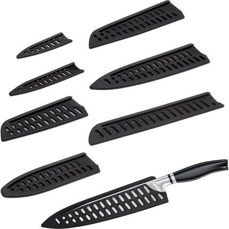 Lot de 8 protège-couteaux universels en polypropylène Protege Lame 8 Modèles de Protection de Lame, Protège-couteau Noir, Conception Perforée Garde au Sec adapté à de Nombreux Types de Couteaux (1/5)