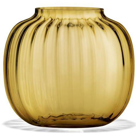 Vase ovale H12.5 motif optique verre soufflé, jaune (1/3)