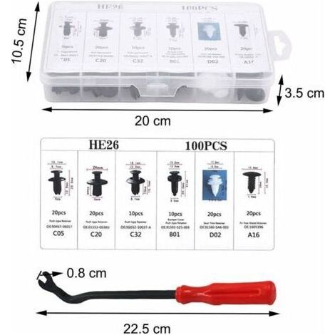 Lot de 100 clips de rivet en plastique pour carrosserie et garnitures Peugeot, avec outil de retrait universel, adapté aux panneaux de porte de voiture. (1/3)