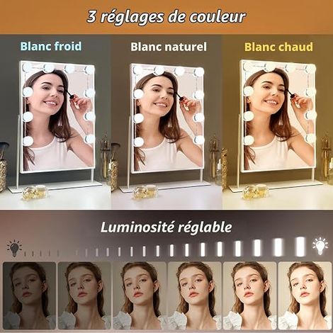 Couleurs Lumières de Miroir, Ampoules Hollywood LED Mirror Light Kit, Niveaux de Luminosité Miroir Lumineux de Salle de Bains Miroir Non Inclus (1/4)