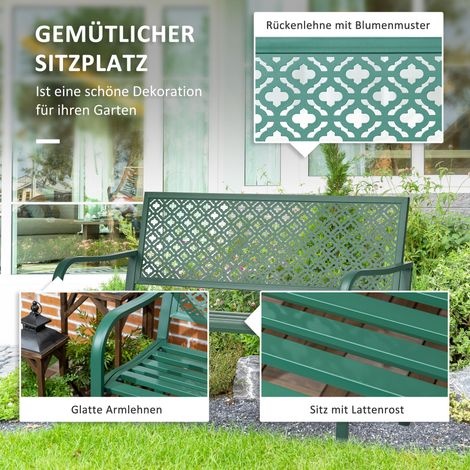 Banc de jardin charge 280kg vert foncé 127x63x83cm résistant aux intempéries stable terrasse
