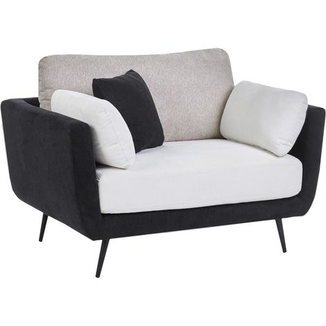 Sillón tapizado en tela con reposabrazos patas macizas cojines adicionales repelente al agua negro Bolga