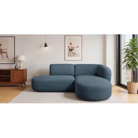 Ecksofa Designersofa BABETTE in Stoff Lins Blau Ottomane Rechts