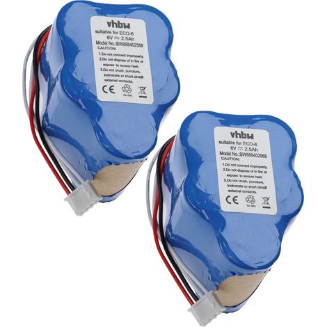 vhbw 2x batería compatible con Ecovacs Deebot D63s, D66, D68, D62s, D62, D63, D630, D650, D660, D680, D65, D710 aspiradora (2500 mAh, 6 V, NiMH) (1/4)