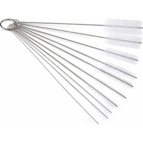 10 Pièces Tube Brosse de Nettoyage, Goupillon Nettoyage pour Bouteille en Verre Tuyau, Brosses de Nettoyage pour Bébé Biberon Paille e Bouilloire Clavier(Blanc) (1/5)