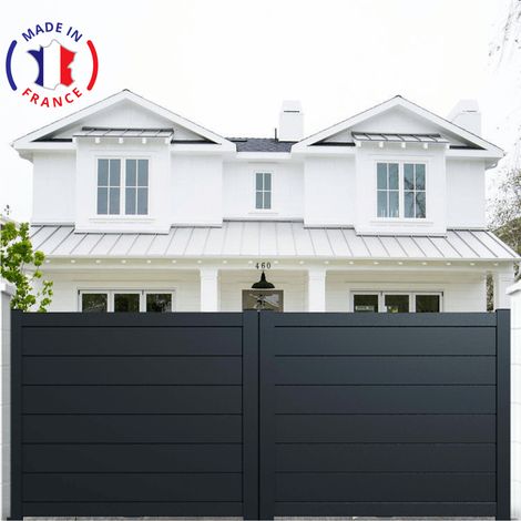 Portail aluminium coulissant plein en kit dimensions L.3500 (entre piliers) X H.1500 mm Couleurs Gris (RAL 7016)