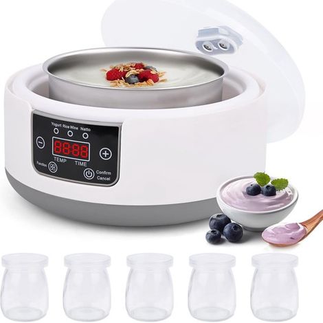 Yogurtera，yogurtera griega con olla interior，de acero inoxidable，máquina para preparar queso y fruta (enchufe europeo de 220 V) (1/5)