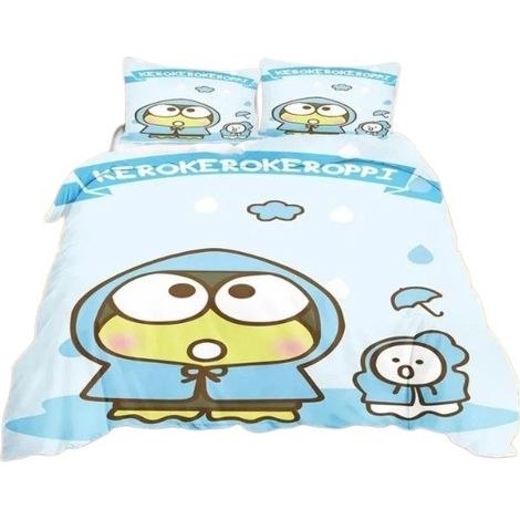 Housse de couette Keroppi, motif grenouille aux grands yeux, microfibre douce, 1 personne/2 personnes/King Size 203 x 229 cm (1/2)