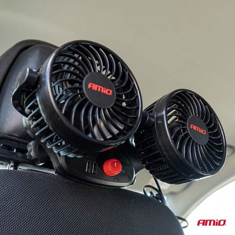 Ventilateur d'appui-tête pour voiture avec chargeur USB 12 V AMIO-03009 (1/5)