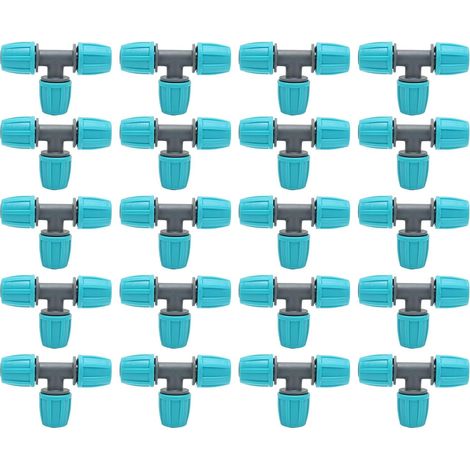 Lot de 20 raccords pour irrigation goutte-à-goutte (16 mm / 0,6 po) – Connecteurs en T pour tuyaux de systèmes d'arrosage de jardin et de pelouse (1/5)