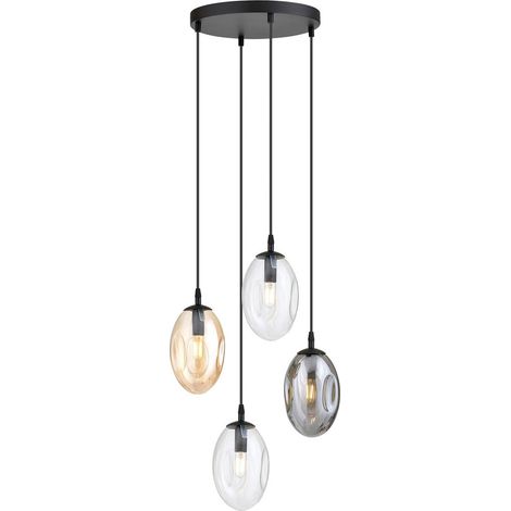 Lampada a Sospensione Astral, Acciaio verniciato a polvere, Vetro, Nero, Oro, Ambra, 40x100x40 cm