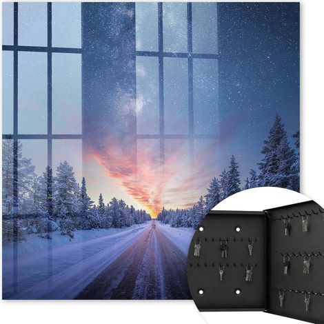 Armoire à clés - (30 cm x 30 cm) - Boîte à clés murale - Coffret de rangement pour clés - Couleur noire - Ouverture vers la droite - Pour maison et bureau - Des étoiles au-dessus de la route (1/5)