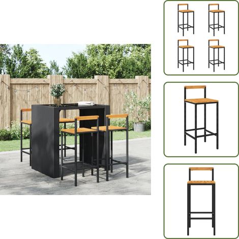Taburete exterior - vidaXL Taburetes altos 4 uds madera de acacia y ratán sintético negro - Asiento cómodo