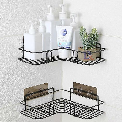 Stück Eckregal für Badezimmer mit rostfreiem Edelstahlaufkleber für Küchen- und Badezimmeraccessoires (Schwarz) (1/5)