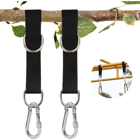 Lot de 2 sangles de suspension de 55 cm avec mousqueton, idéales pour balançoire, hamac et bâches.