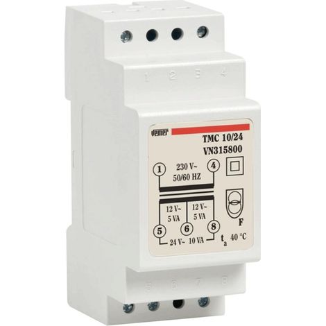 Transformateur pour tableau électrique 10VA 12/24V – 2 modules DIN – Alimentation appareils basse tension – Isolation sécurité intégrée – Vemer