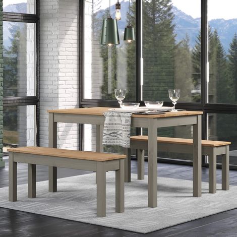 Linea 1500 mm Large Rectangular Dining Table with Bench (Set of 2) - Antique Waxed Pine/Grey - Flat Packed