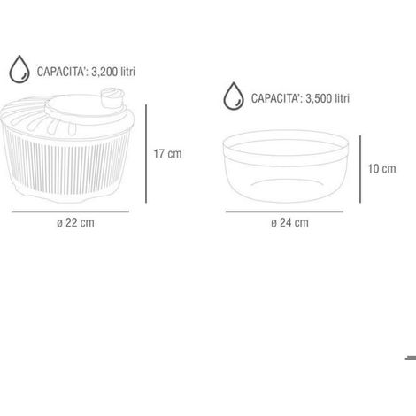 Panier A Salade - Essoreuse Centrifugeuse + Saladier - 3,2 L - 22 cm + 24 cm - Fabriqué En Italie - 1 Pièce (1/4)