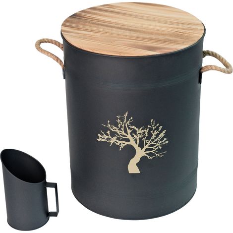 Réservoir à granulés de bois en acier noir 51 L avec pelle et tamis