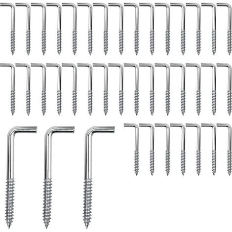 Lot de 70 M4 Crochets à Vis Vis D'angle Crochets L Crochet a Visser Acier au Carbone Vis pour Suspendre Plantes Ustensiles de Cuisine Carillons Éoliens, 40 3.5mm (1/4)