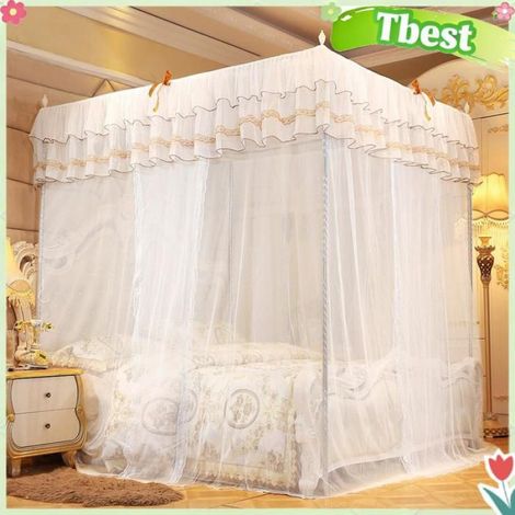 Moustiquaire - Lit - 4 Coins - Polyester - Blanc - Hauteur 200 cm - Largeur 120 cm - Pour Lit Simple - 1 Pièce (1/5)