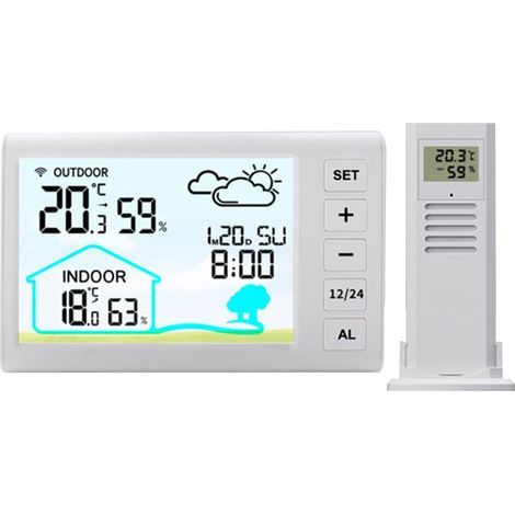 Wireless Weather Station with 4.3 Inch LCD Screen, Thermometer, Hygrometer, Alarm, and Clock for Home and Office (1/5)
