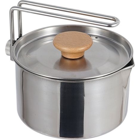 Bouilloire de camping en acier inoxydable 1 L avec couvercle et poignée pliante, Ø 13,8 cm, sac de rangement inclus, adaptée pour faire bouillir l'eau et cuisiner en camping (1/5)