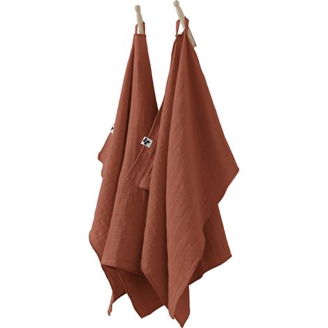 Lot de 2 essuie-mains Gaze de coton 50x70 GAIA Rouge Terracotta