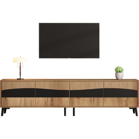 180×40×50 cm Meuble TV, finition bois avec inserts noirs, meuble TV avec 4 compartiments, meuble de salon avec 8 pieds de soutien, charge recommandée 30 kg, design symétrique, lowboard