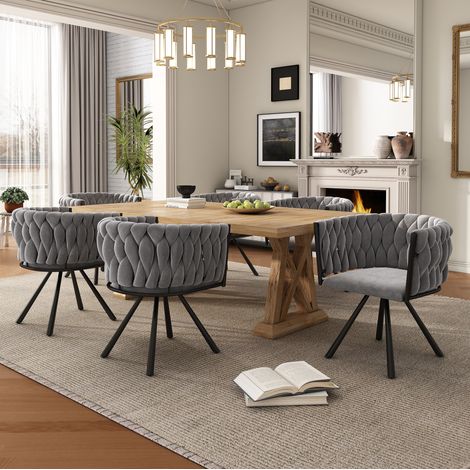 Stuhl Esszimmerstuhl Drehbar Samt Grau 6er Set OKMYHOME (1/5)