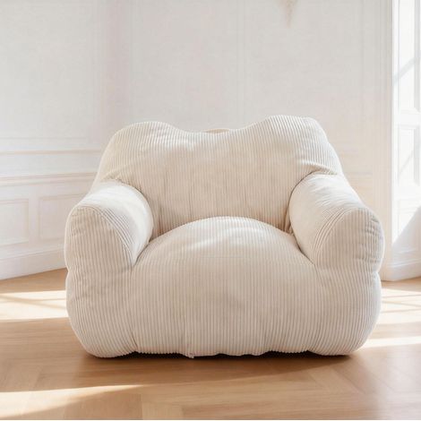 Pouf Poire Géant avec Accoudoirs – Blanc Ivoire – Fauteuil Relax XXL Ultra Confortable