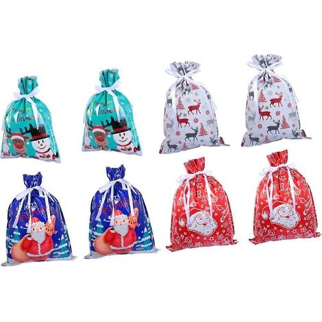 8 sacs à cordon de Noël pour emballage de biscuits de Noël, sac à vin festif, petit sac, sac à dragées pour animaux de compagnie, pochette cadeau