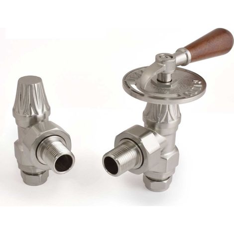 West Abbey Throttle Angled Manual Radiator Valve and Lockshield - Satin Nickel (1/4)
