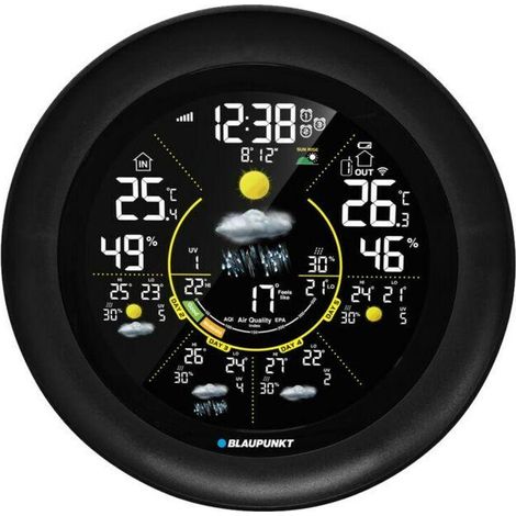 Blaupunkt Estación meteorológica WS-65BK con pantalla LCD de 10,8 cm, color negro, WiFi, TUYA Smart, medición de PM2.5, sensor de temperatura y humedad, predicción de 5 días (1/3)