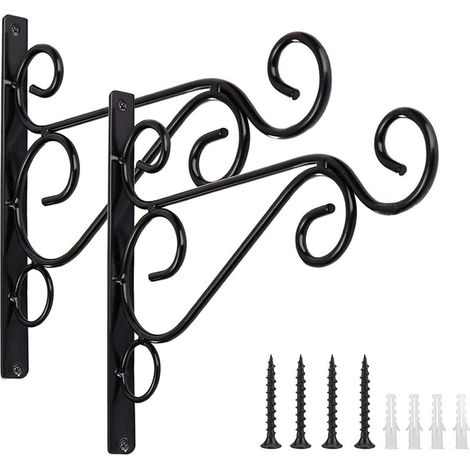 2 Pièces Supports Muraux de Jardin En Fer Forgé, Crochet de Plante de Supports de Panier Suspendu, Crochets de Supports de Suspension Murale, pour Lanternes de Pots de Fleurs de Panier de Plantes (1/5)