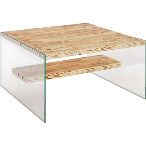 Table basse carrée 1 étagère de rangement en verre et bois massif CRYSTALLIA (1/5)