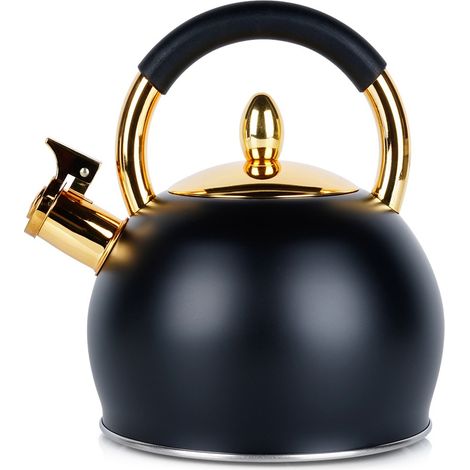 Bouilloire en or noir avec sifflement pour faire bouillir de l'eau sur une cuisinière à gaz ou à induction (1/5)