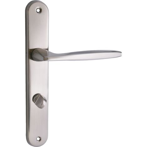 domino Türgriff 78 Drückergarnitur WC - Badezimmer Set Links & Rechts Türbeschlag für WC/Badezimmertüren L-Form Türbeschläge aus Aluminium Nickel Türdrückergarnitur MIA M9 (1/5)