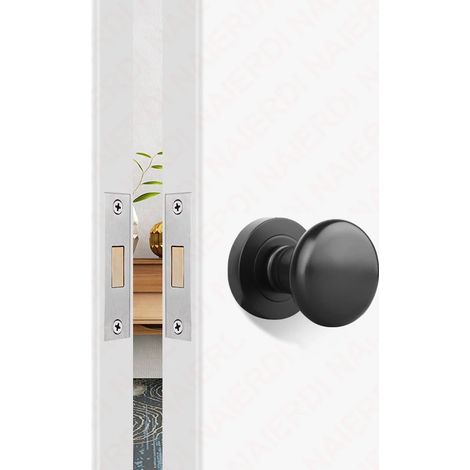 (Rond noir) Ensemble de poignée de porte à verrouillage invisible en alliage de zinc noir avec serrure mécanique sans clé, poignée de porte coulissante invisible. (1/5)