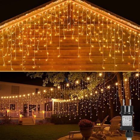Guirlande Lumineuse Pluie de Glace LED 15m 8 Modes Rideau Lumineux avec Fonction Mémoire et Minuterie pour Extérieur Fête Noël Décoration