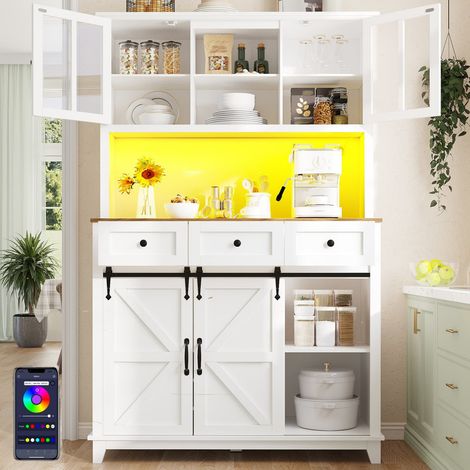 Meuble de cuisine haut 105×38,4×180 cm – Buffet, vitrine et sideboard avec étagères réglables et éclairage LED couleurs variables  - Rangement pour cuisine, salon ou salle à manger