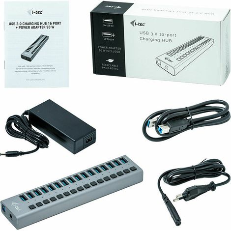 i-tec U3CHARGEHUB16 hub USB 3.0 gris 16 puertos
