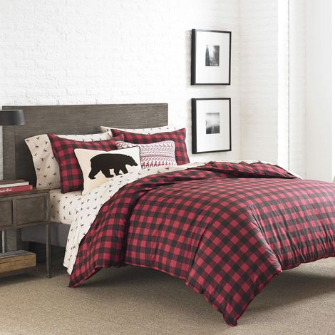 Montagne Plaid Housse de Couette Set, Full/Queen, Rouge écarlate (1/5)
