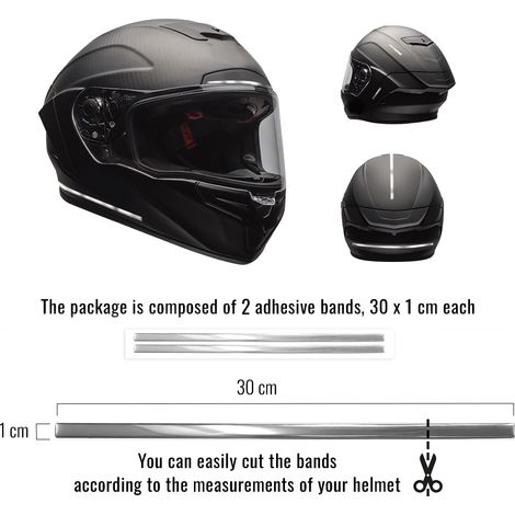 Strisce Adesive 3D Cromate Protettive per Casco Moto, 1 x 30 cm - Confezione: 2 PEZZI