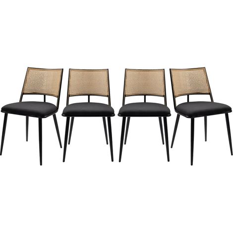 CALICOSY - Lot de 4 chaises avec cannage naturel et structure en métal noir L47 cm - SCHILLER (1/5)