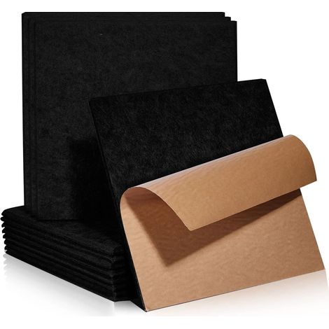 Lot de 12 Panneau acoustique, Carré autoadhésif, Isolation phonique fibre polyester, Pour mur plafond studio, Noir