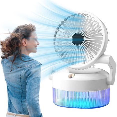 Ventilador, circulación de aire, recargable por USB, multifuncional, funcionamiento silencioso, ventilador plegable portátil con luz para viajes, gimnasio, oficina, tienda de campaña. (1/5)