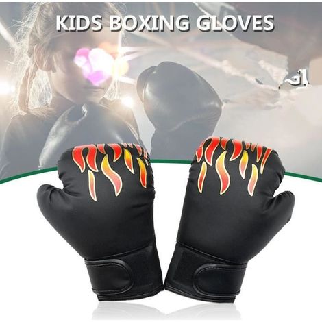 TOPTW 1 Paire Gants de Boxe Enfant Respirant PU Formation noir (1/4)