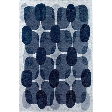 Tapis bleu intérieur extérieur jacquard antidérapant - 80 x 150 cm (1/5)