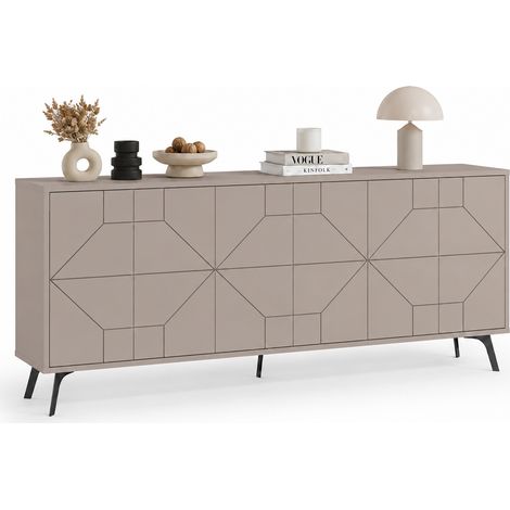 Madia con 6 Ante Credenza Design Geometrico Moderno in Legno 184x77 cm Tortora